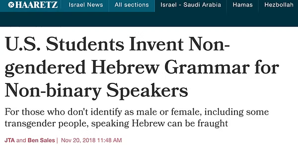 Haaretz: US Students Invent New Hebrew Grammar for Nonbinary Speakers